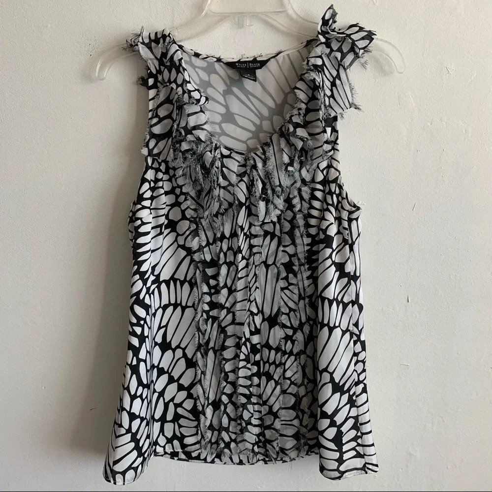 White House Black Market Sleeveless Ruffle V-Neck Blouse size S